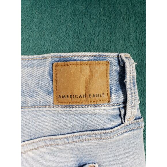 American Eagle Jeans Size 16 Womens Blue Stretch Fray Hem Mid Rise Artist Crop - Picture 13 of 14